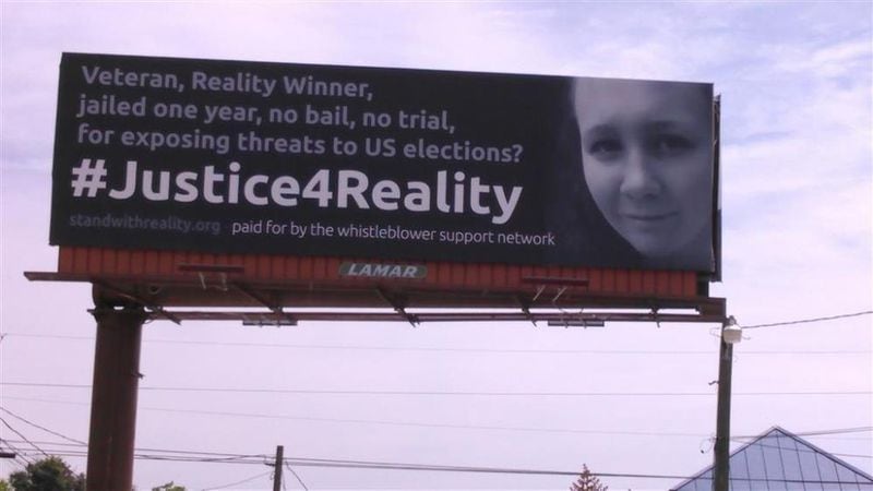 Whistleblower Support Network paid more than $1,000 for this billboard to remain up for a month on Washington Road near Augusta. “The way Reality Leigh Winner is being treated is a matter of vital public interest,” the group said in a statement. “This case is important to the American people.” LAMAR OUTDOOR ADVERTISING