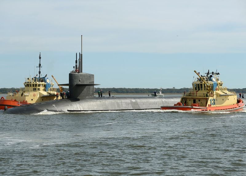 The USS Rhode Island sub, which is built to fire missiles tipped with nuclear warheads, returns to the naval base at Kings Bay in South Georgia this December.