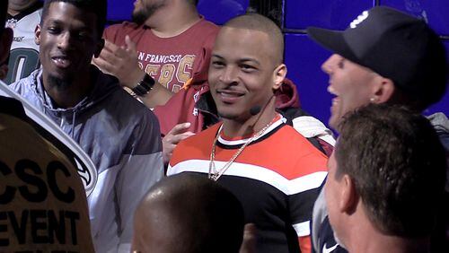 T.I. makes his way to the ESPN set during the Atlanta Falcons' Super Bowl run in 2017. Photo: Ryon Horne/AJC