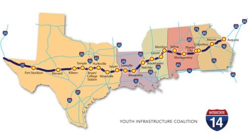 The proposed route of Interstate 14. (Courtesy of the Youth Infrastructure Coalition)
