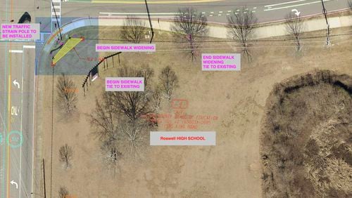 Roswell will accept right-of-way for this corner of land at Roswell High School for the Hardscrabble Multi-Use Trail project. (Courtesy City of Roswell)