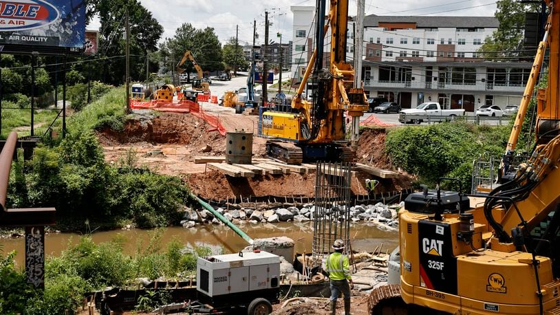 Construction continues on Cheshire Bridge Road in Atlanta on Wednesday, July 20, 2022 following a fire in August 2021 that damaged the bridge. (Natrice Miller/natrice.miller@ajc.com)