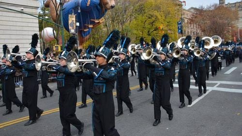 Kennesaw's Harrison High School band marching in the Macy’s Thanksgiving Day Parade on Nov. 24, 2016.