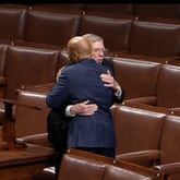 U.S. Sen. Johnny Isakson and U.S. Rep. John Lewis embrace on the House floor during tributes from members of the Georgia delegation in honor of Isakson's retirement from Congress. Screen grab from U.S. House of Representatives livestream.