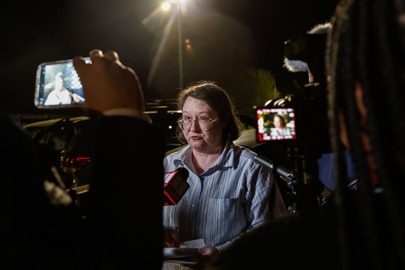 Atlanta Journal-Constitution reporter Jennifer Peebles speaks to the media outside of Georgia Diagnostic and Classification Prison in Jackson, Ga., after the execution of death row inmate Willie James Pye on Wednesday, March 20, 2024. (Natrice Miller/ Natrice.miller@ajc.com)
