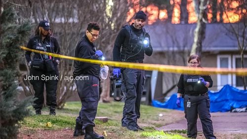 Atlanta police officers were on scene of a homicide investigation Tuesday morning at an apartment complex in the 1700 block of Stanton Road.