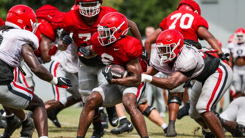Georgia running back Kenny McIntosh (6) during Georgia’s practice session in Athens, Ga., on Tuesday, Aug. 9, 2022. (Photo by Tony Walsh)