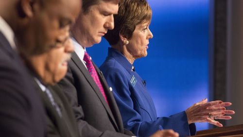 City Councilwoman Mary Norwood, right, reacts to a question from the panel during Sunday’s WSB-TV mayoral debate. Photo by Phil Skinner