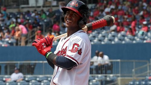 Gwinnett Braves second-base prospect Ozzie Albies and pitcher Lucas Simms were selected for the 2017 Triple-A All-Star Game on Thursday.  (PHOTO / JASON GETZ)