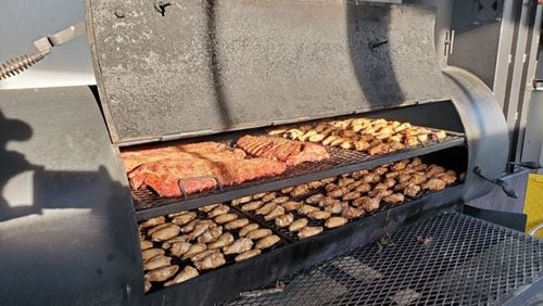 Meat on the smoker at Taylor'd Bar-B-Q.