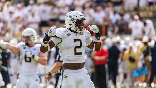 Georgia Tech safety Tariq Carpenter strikes a pose in the Yellow Jackets' game against South Florida at Bobby Dodd Stadium Sept. 7, 2019.