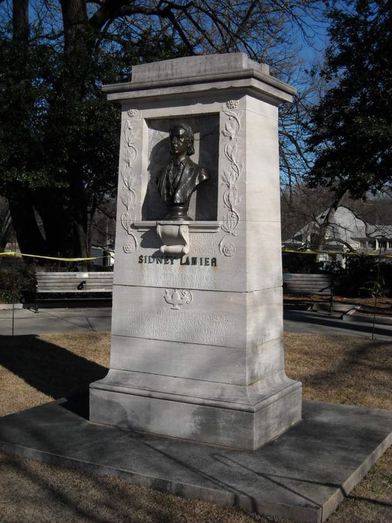 The bust of poet Sidney Lanier was moved from Piedmont Park and replaced with a replica.