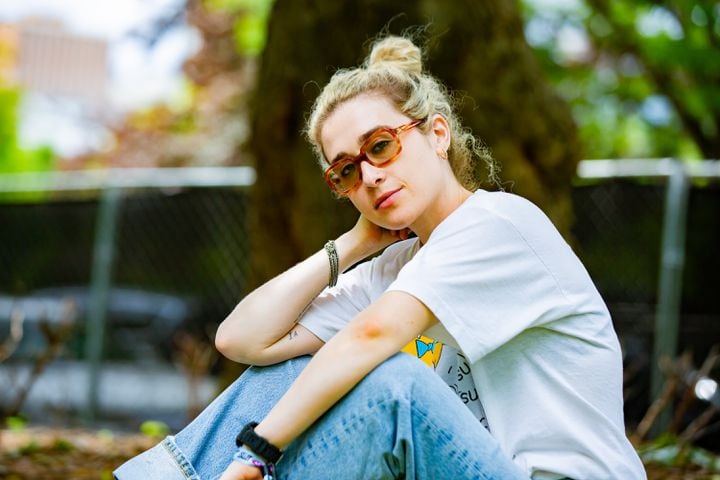 Atlanta, Ga: Blondshell poses for a portrait backstage after a great set opening Saturday. Photo taken Saturday May 4, 2024 at Central Park, Old 4th Ward. (RYAN FLEISHER FOR THE ATLANTA JOURNAL-CONSTITUTION)