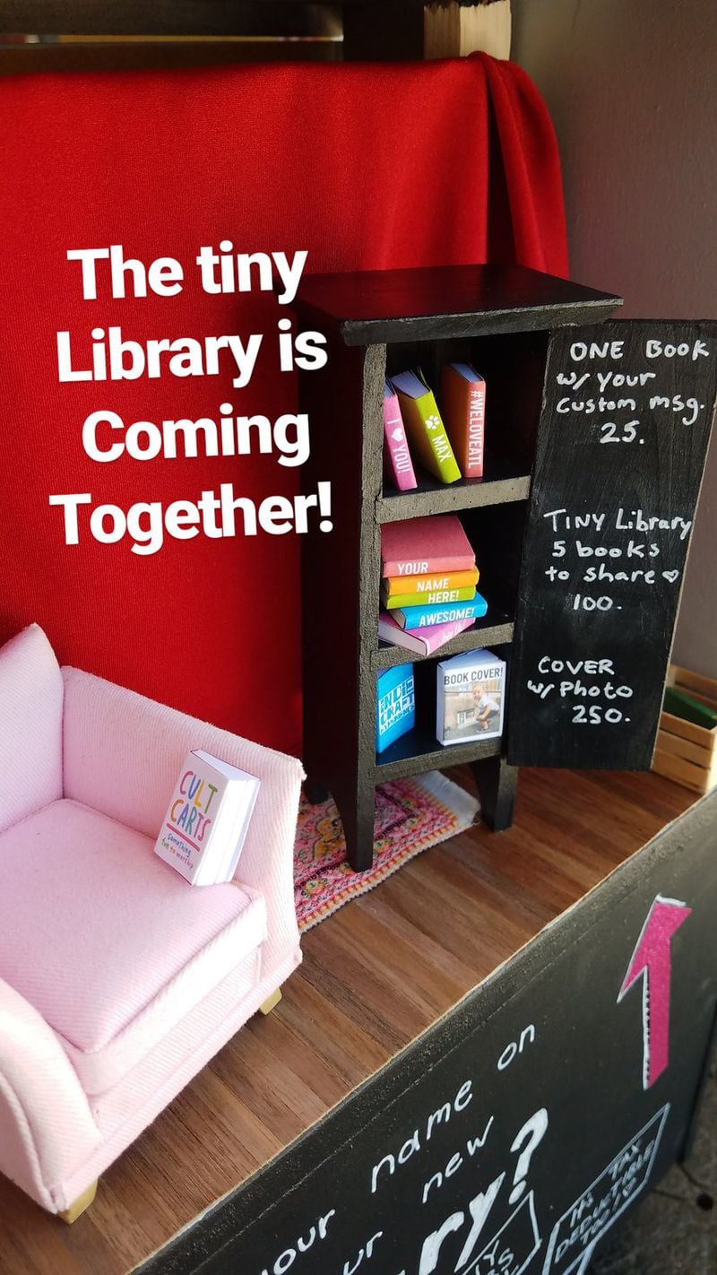 Work is already underway on Tiny Doors ATL’s tiny library in a bookstore window in Decatur. The public art project will host a pair of events this weekend (May 20-21) where you can find out more about the tiny library and even get help with coming up with the message to go on a tiny book your donation gets you. CONTRIBUTED BY TINY DOORS ATL