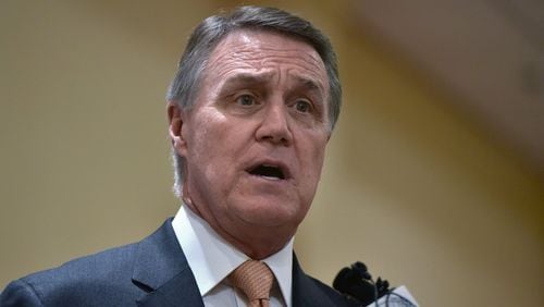 U.S. Sen. David Perdue delivers the keynote speech during the Brookhaven and DeKalb Chamber of Commerce business luncheon at the Atlanta Marriott Century Center on April 11, 2017. HYOSUB SHIN / HSHIN@AJC.COM