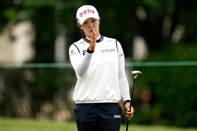 Jin Hee Im, of South Korea, lines up her shot on the fourth green during the second round of the Chevron Championship LPGA golf tournament Friday, April 19, 2024, at The Club at Carlton Woods, in The Woodlands, Texas. (AP Photo/Eric Gay)