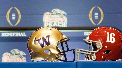 Chick-fil-A Peach Bowl, a College Football Playoff semifinal game, features the Washington Huskies and Alabama Crimson Tide.