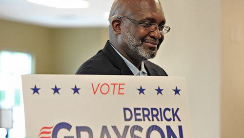 Republican Derrick Grayson is shown in Decatur during his 2014 U.S. Senate campaign. (AJC/Hyosub Shin)