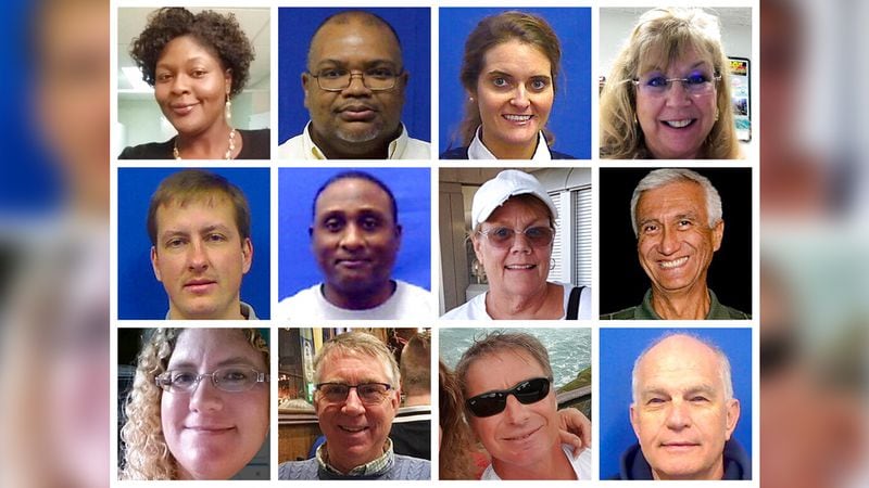 This combination of photos provided by the City of Virginia Beach on Saturday, June 1, 2019 shows victims of Friday's shooting at a municipal building in Virginia Beach, Va. Top row from left are Laquita C. Brown, Ryan Keith Cox, Tara Welch Gallagher and Mary Louise Gayle. Middle row from left are Alexander Mikhail Gusev, Joshua O. Hardy, Michelle "Missy" Langer and Richard H. Nettleton. Bottom row from left are Katherine A. Nixon, Christopher Kelly Rapp, Herbert "Bert" Snelling and Robert "Bobby" Williams.