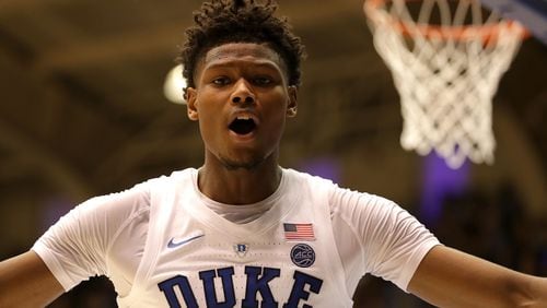 Cam Reddish  of the Duke Blue Devils reacts against the Army Black Knights during their game at Cameron Indoor Stadium on November 11, 2018 in Durham, North Carolina.  (Photo by Streeter Lecka/Getty Images)