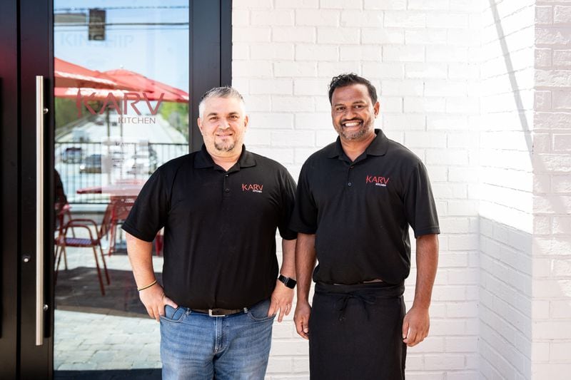 Karv Kitchen owner Sandy Papadopoulos and chef Shan Holler. (Mia Yakel for The Atlanta Journal-Constitution)