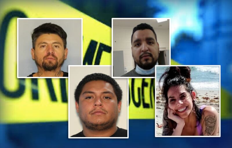 Juan Ayala-Rodriguez (from left), Oscar Garcia, Mario Alberto Barbosa-Juarez and Megan Colone are sought on murder charges. 