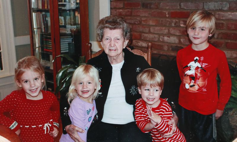 Family photo of  Lucile McMichael Brown with her great grand children. Gail Walker's mother was a resident of an assisted living home in Macon. Her mother was Lucile McMichael Brown. She was 92 when she died in 2015. Her mother apparently got up in the night and somehow went out a back door that was supposed to have an alarm on it to alert staff. But no one noticed that Mrs. Brown went out the door, fell down a hill and died. She was found outside early the next morning after staff noticed she was not in her room. (Family photo)