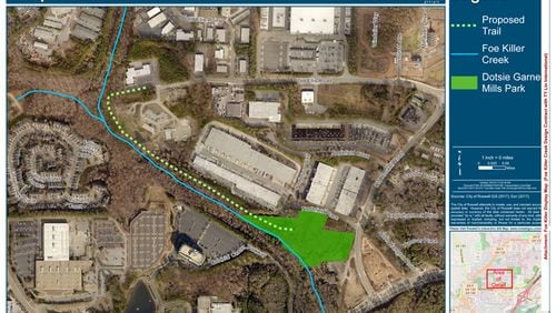 Roswell has approved a $91,122 design contract for the proposed Foe Killer Creek Trail, depicted here in a city project map. CITY OF ROSWELL