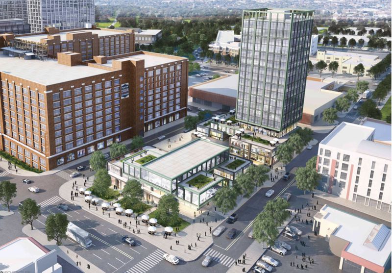 What could have been: A rendering of a proposed Amazon complex in the shadows of Ponce City Market.