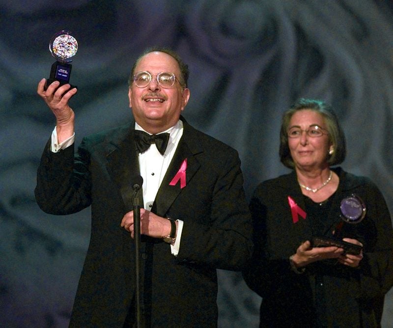 "The Last Night of Ballyhoo" was treated poorly by the New York critics, but then went on to win four Tony awards. Author Alfred Uhry and producer Jane Harmon accept one of the awards in this photo from 1997. (AP Photo/Adam Nadel)