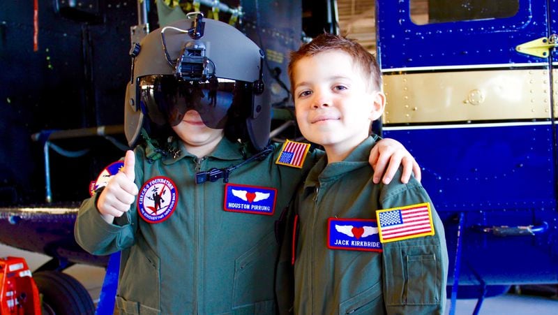 From left, Houston Pirrung and Jack Kirkbride, became the 21st and 22nd “Pilot for a Day” honorees at Joint Base Andrews on Nov. 17. They were honored for their determination, friendship and remarkable brotherhood while undergoing leukemia treatments at John Hopkins Hospital in Baltimore.