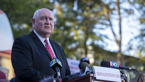 Sonny Perdue, then U.S. secretary of agriculture, makes remarks during a GOP briefing in Atlanta on Nov. 6, 2020. This week, the Georgia Board of Regents selected him as the sole finalist for chancellor of the University System of Georgia. (Alyssa Pointer / AJC file photo)
