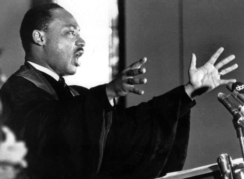The Rev. Martin Luther King Jr. preaches to the congregation in Ebenezer Baptist Church in Atlanta, Ga. on April 30, 1967. In the sermon, King urged America to repent and abandon what he called its "Tragic, reckless adventure in Vietnam." King was the co-pastor of Ebenezer from 1960 until 1968. (AP Photo)