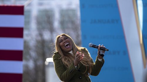 Award-winning singer Yolanda Adams performs during a campaign rally in Atlanta’s Peoplestown neighborhood, Monday, Jan. 4, 2021. (Alyssa Pointer / AJC)