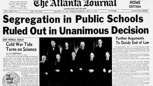May 17, 1954 (Journal): The afternoon Atlanta Journal captured the news from earlier that day that the U.S. Supreme Court had struck down racial segregation in public schools. (AJC archives)