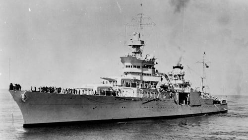 View of the USS Indianapolis, a US Navy cruiser active in the Pacific theater during World War II, 1940s. (Photo by US Navy/Interim Archives/Getty Images)