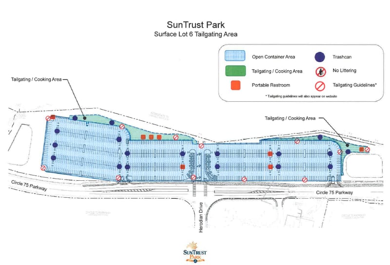 A map of the approved tailgating zone at the new SunTrust Park.