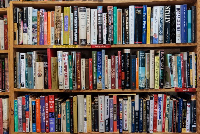 Shelves of used books are seen in A Capella Books in Atlanta on Friday, Aug. 5, 2022. (Arvin Temkar / arvin.temkar@ajc.com)