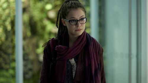 In this image released by BBC America, Tatiana Maslany appears in a scene from “Orphan Black.” (Steve Wilkie/BBC America via AP)