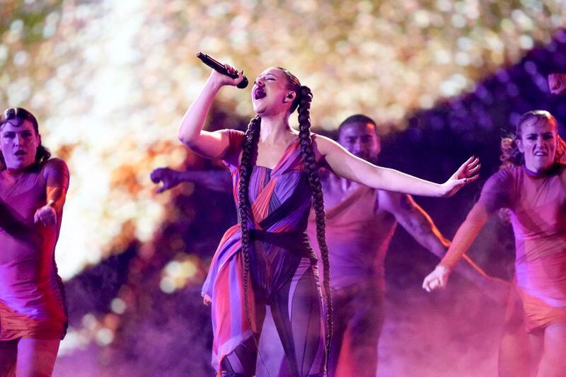 TALI of Luxembourg performs the song Fighter during the first semi-final at the Eurovision Song Contest in Malmo, Sweden, Tuesday, May 7, 2024. (AP Photo/Martin Meissner)