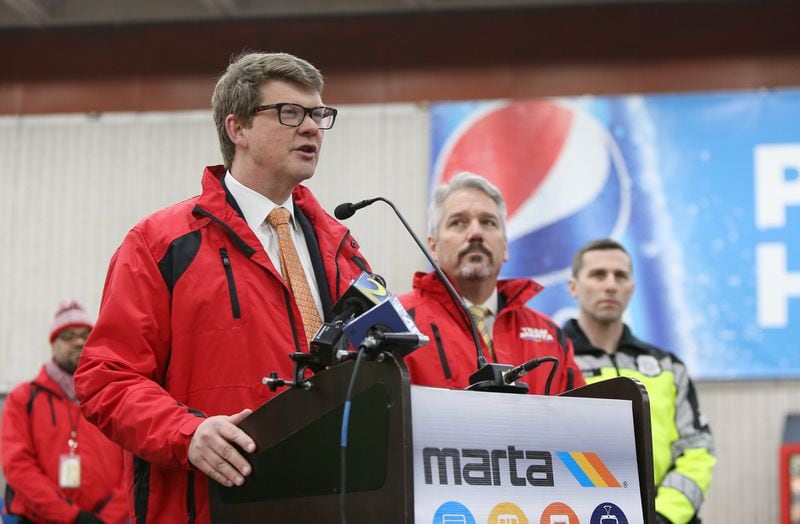 Atlanta - Jeffrey Parker, MARTA’s CEO, speaks with the press on Jan. 28, 2019 at MARTA’s Dome station. Parker addressed the walkout of around 80 bus drivers and prepartion for the upcoming Super Bowl crowds. EMILY HANEY / emily.haney@ajc.com