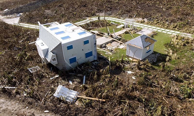 Here is a view of damaged homes after Hurricane Dorian devastated Elbow Key Island on Sept. 8 in Hope Town, Bahamas.