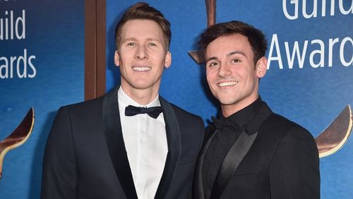 BEVERLY HILLS, CA - FEBRUARY 11:  Dustin Lance Black and Tom Daley attends the 2018 Writers Guild Awards L.A. Ceremony at The Beverly Hilton Hotel on February 11, 2018 in Beverly Hills, California.  (Photo by Alberto E. Rodriguez/Getty Images for 2018 Writers Guild Awards L.A. Ceremony )