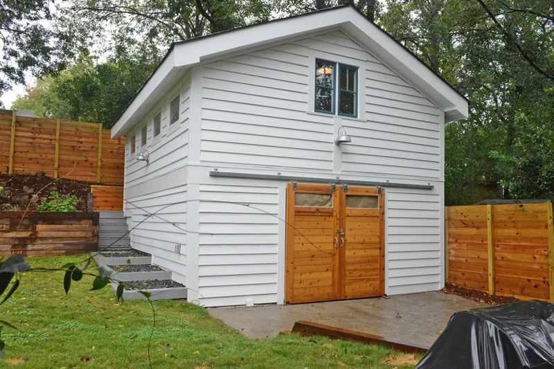 The detached garage was original to the house and a selling point for the Candler Park bungalow, even though it needed extensive rehabilitation.