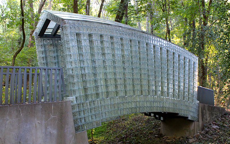 You can do more than look at this glass bridge at the Carell Woodland Sculpture Trail - it can be walked through.