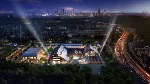 A rendering provided by Atomic Entertainment of the planned redevelopment of the Pratt-Pullman Yard east of downtown Atlanta. The company plans to transform the aging and historic rail depot structures into a soundstage for film and television projects, restaurants, retail, a luxury hotel and performing arts space. Residential is planned for the second phase.