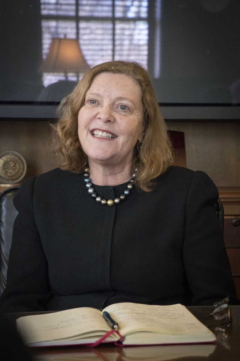 Claire Sterk, Emory’s 20th president and its first female president, talked with the AJC on Tuesday, at the university in Atlanta. (John Amis)