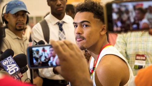 Atlanta Hawks guard Trae Young speaks with members of the press during the Atlanta Hawks Media day at the Emory Sports Medicine Complex, Monday, September 24, 2018. (ALYSSA POINTER/ALYSSA.POINTER@AJC.COM)