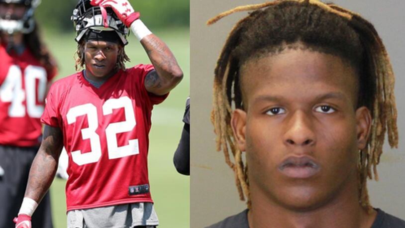 Justin Crawford, who briefly signed with the Atlanta Falcons, has been accused of having sex with a 12-year-old child. (Photos: AJC's Curtis Compton (left) and Columbus Ledger-Enquirer)