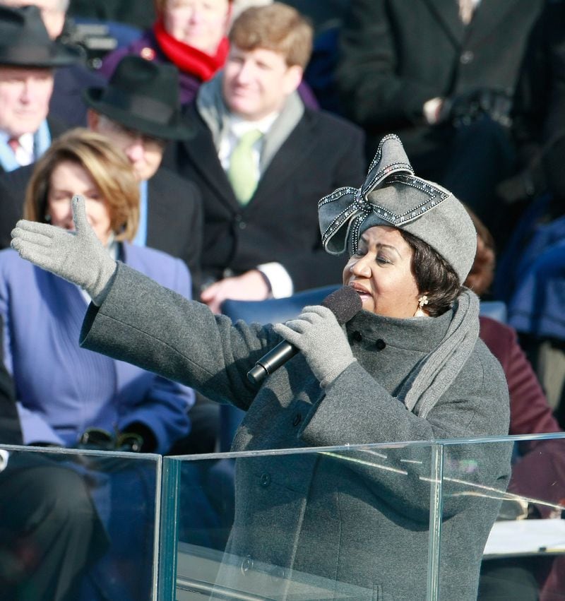 WASHINGTON - JANUARY 20:  Aretha Franklin sings during the inauguration of Barack Obama as the 44th President of the United States of America on the West Front of the Capitol January 20, 2009 in Washington, DC. Obama becomes the first African-American to be elected to the office of President in the history of the United States.  (Photo by Mark Wilson/Getty Images)